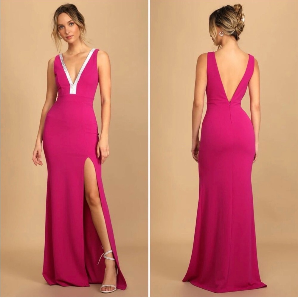 Lulus Stunned By You Magenta Rhinestone Mermaid Maxi Dress Size Extra Small